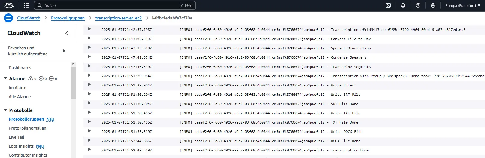 Log groups in Cloudwatch